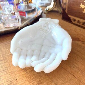 Vintage Victorian Style Milk Glass Hand Dish With Floral Bow Detail - Elegant Tr